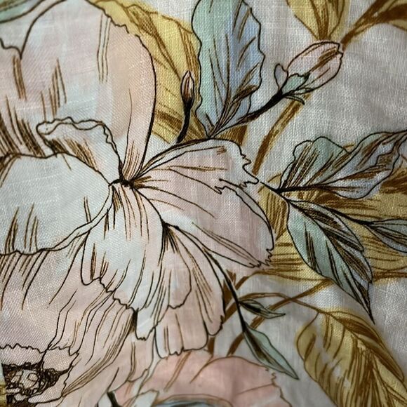 Nicole Miller Floral Print Linen Dress Ruffle Cap Sleeves Soft Peach, Blue - Picture 6 of 7